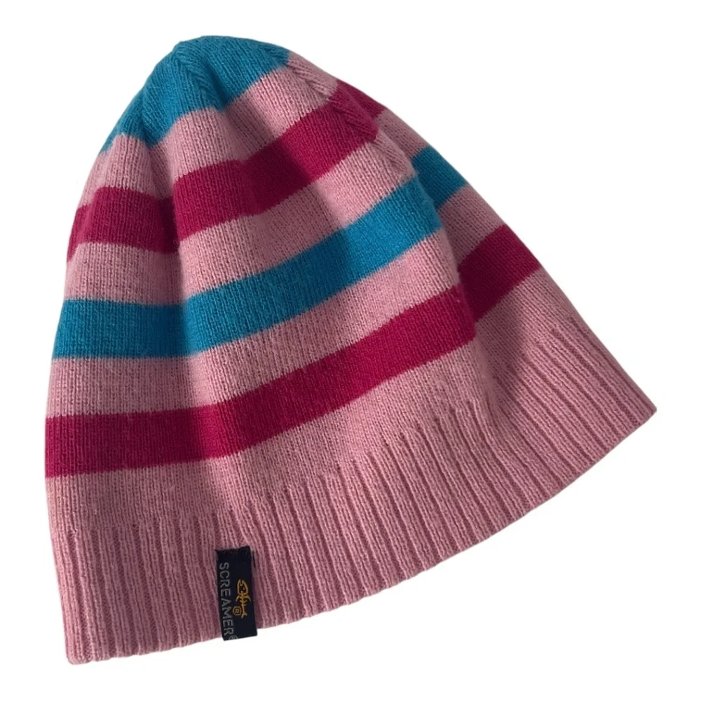 Screamer Child's Knit Beanie Hat Pink & Blue